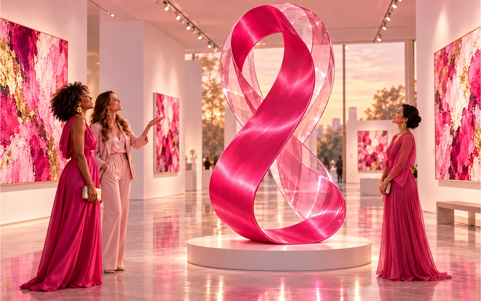 Pink ribbon and artwork for breast cancer awareness